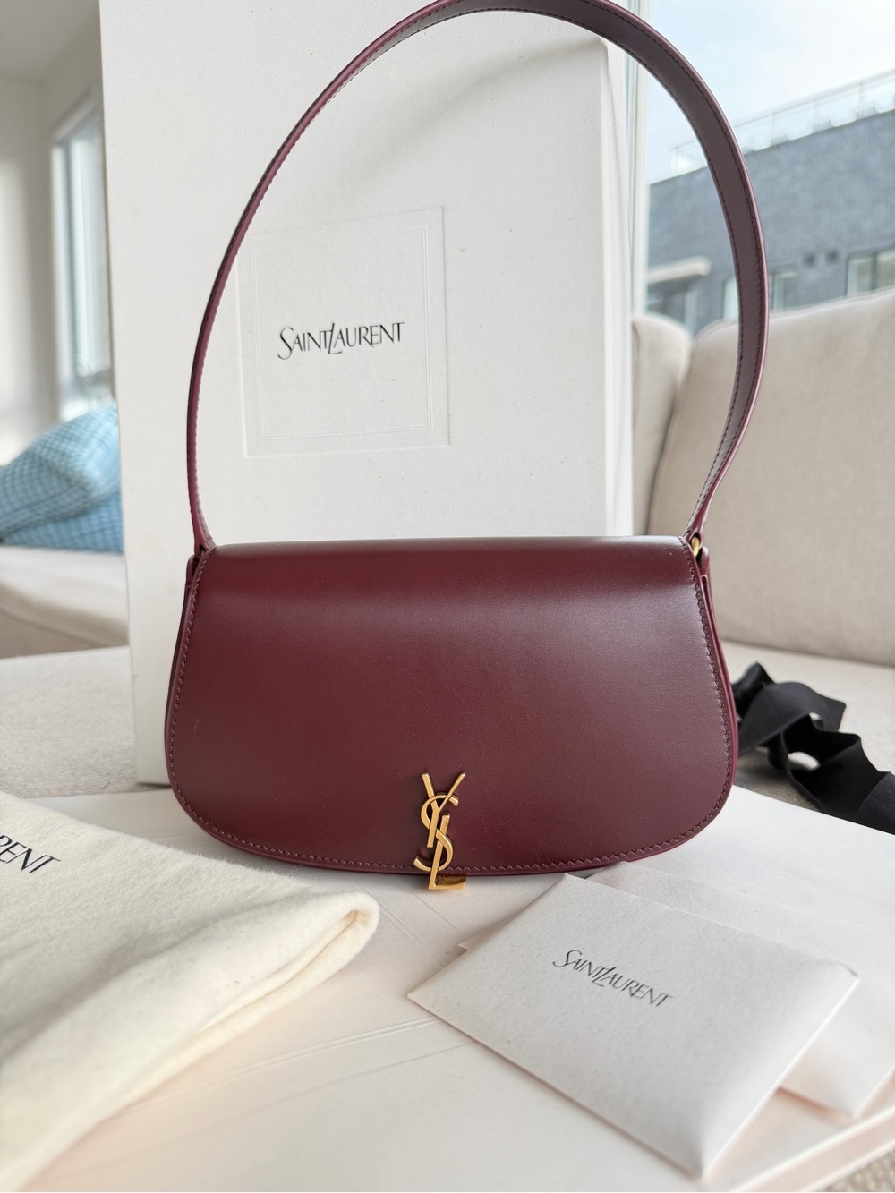 Saint Laurent Wine Leather MINI VOLTAIRE Shoulder Bag with Gold YSL Hardware - Picture 2 of 6